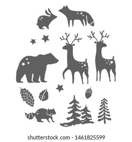 Forest animals silhouettes over white background for beautiful design