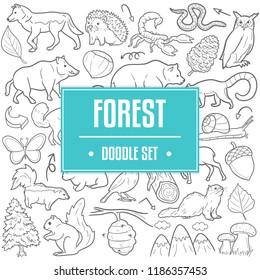 Forest Animals Traditional Doodle Icons Sketch Hand Made Design Vector
