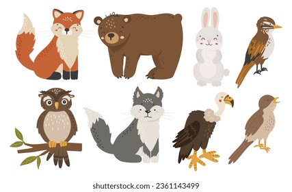 Forest animals vector, Abstract baby animals vector, cute animals isolated, adorable forest animals, kids vector illustration