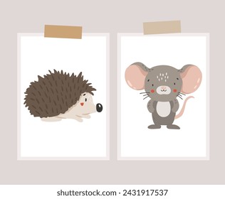 Forest animals vector, Abstract baby animals vector, forest baby animals, cute animals isolated, adorable mouse, hedgehog, kids vector