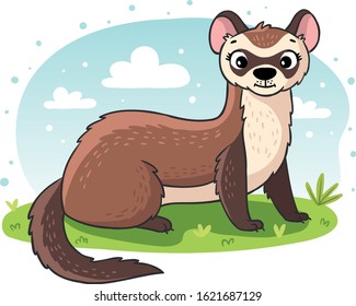 Forest animals vector cartoon animalistic characters ferret in woodland illustration set of gnawers isolated on white background