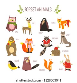 Forest animals vector cartoon icons