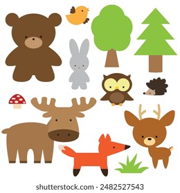 Forest animals vector cartoon illustration