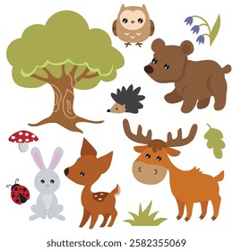 Forest animals vector cartoon illustration