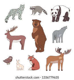 Forest animals vector hand drawn set