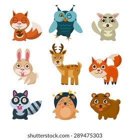 Forest animals vector illustration with different emotions