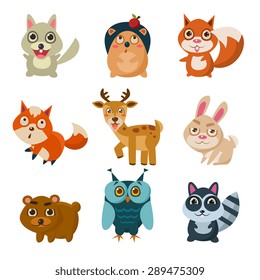 Forest animals vector illustration with different emotions