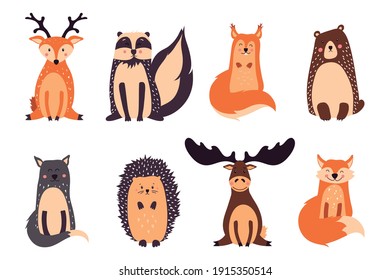 Forest animals vector illustration isolated on white background.