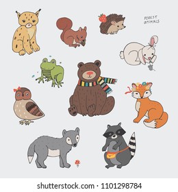 forest animals vector illustrations set