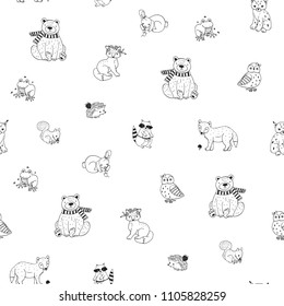 forest animals vector line seamless pattern