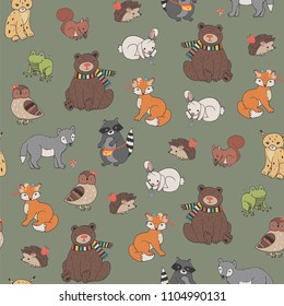 forest animals vector seamless pattern