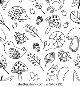 Forest animals vector seamless pattern. Forest  background