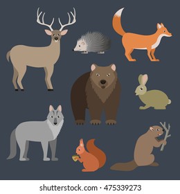 Forest animals vector set.