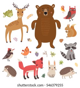 Forest animals. Vector set. Collection of cute characters.