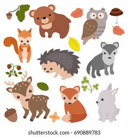 Vector Illustration Cute Woodland Forest Animals Stock Vector (Royalty ...