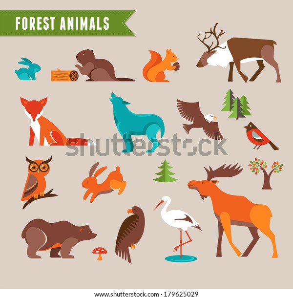 Forest Animals Vector Set Icons Illustrations Stock Vector (Royalty ...