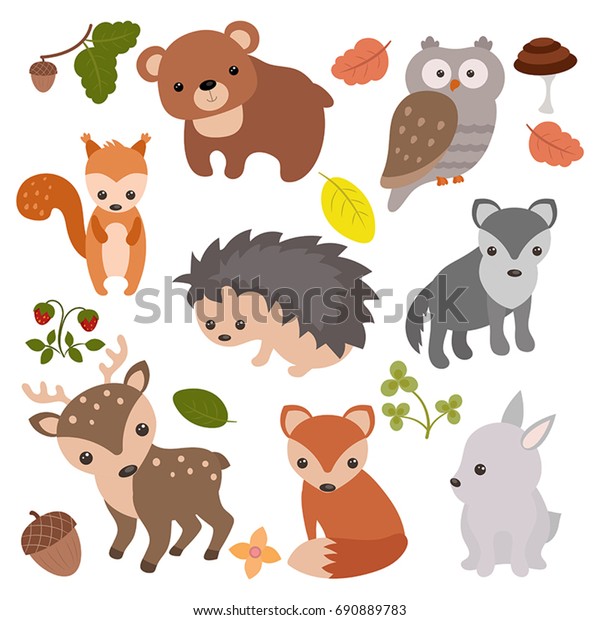 Forest Animals Vector Set Icons Illustrations Stock Vector (Royalty ...