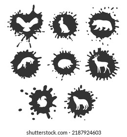 Forest animals. Wild woodland animals in a blot shape. Hand drawn silhouettes. Vector illustration
