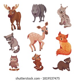 Forest Animals with Wolf and Elk Vector Set