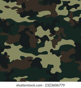 Forest army camouflage pattern, vector seamless green background, military uniform, disguise