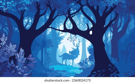 Forest Art Glow Deer Vector illustration 