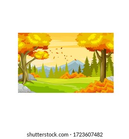 Forest Autumn With Mountain Background