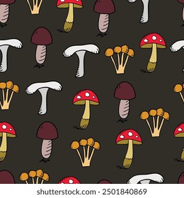 Forest autumn mushroom seamless pattern. Design for print, package, decor