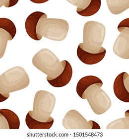 Forest autumn mushrooms seamless pattern. Vector illustration on white background.