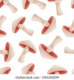 Forest autumn mushrooms seamless pattern. Vector illustration on white background.