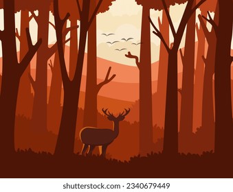bosque en otoño con paisaje natural para fondo vectorial