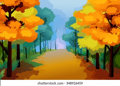 Forest in autumn, vector art and illustration.