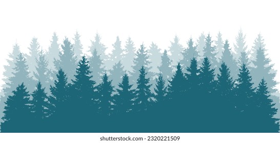 Forest background, beautiful landscape wallpaper. Silhouettes of fir trees. Vector illustration
