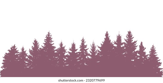 Forest background, beautiful landscape wallpaper. Silhouettes of fir trees. Vector illustration