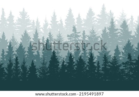 Forest background, beautiful landscape wallpaper. Silhouettes of fir trees. Vector illustration