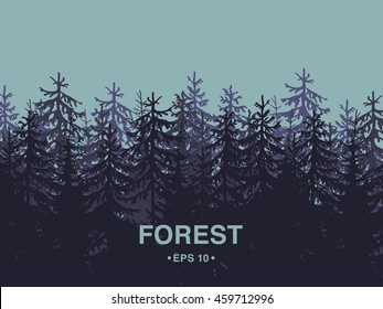 Forest background of coniferous wood silhouette rectangle composition