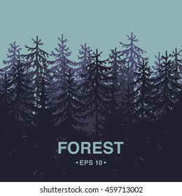 Forest background of coniferous wood silhouette square composition