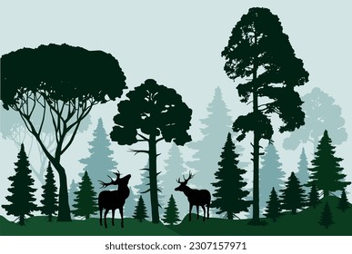 Forest background with deers. Vector illustration