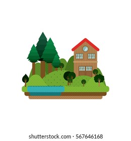 forest background with house with two floors