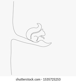 Forest background landscape, animal squirrel sitting on tree, vector illustration