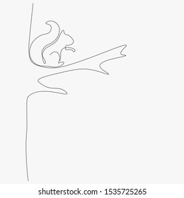 Forest background landscape, animal squirrel sitting on tree, vector illustration