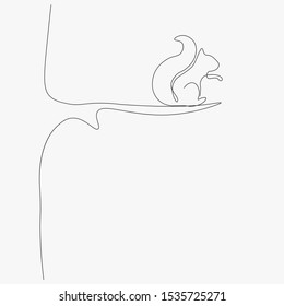 Forest background landscape, animal squirrel sitting on tree, vector illustration