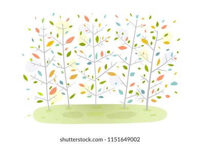 Forest Background Nature Cartoon. Hand drawn cartoon graphic forest trees background. Vector illustration.