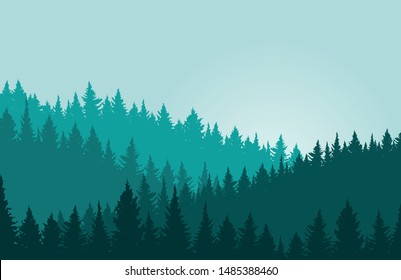 Forest background, nature, landscape. Evergreen coniferous trees. Pine, spruce, christmas tree. Silhouette vector