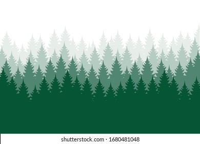 Fondo forestal, naturaleza, paisaje. Árboles de coníferas verdes. Pino, abeto, árbol de Navidad. Vector de silueta