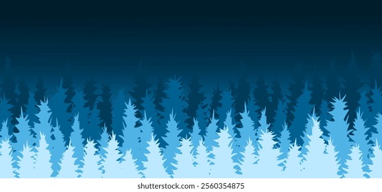 Forest background, nature, landscape. Evergreen coniferous trees. Blue pine, spruce, christmas tree. Dark silhouette vector.