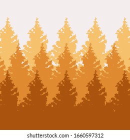 Fondo forestal, naturaleza, paisaje. Pino, abeto, árbol de Navidad. Vector de silueta
