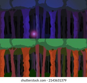 Forest background, nature, landscape. Set the forest day and night for the. Flat vector illustration