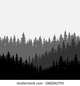 Forest Background, Nature, Landscape. Trees, Silhouette Of Forest. Christmas Tree