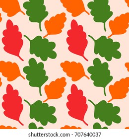 Forest background. Oak leaves seamless pattern. Vector illustration.