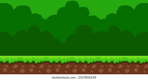 Fundo da floresta, cena de ilustração de arte em pixels